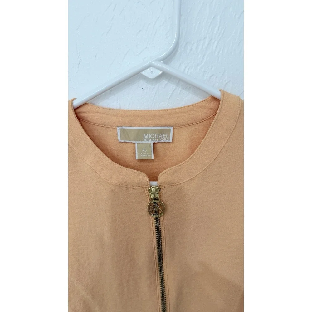 Michael Kors Peach‎ Textured Puff Sleeve Quarter Zip Top Womens XS